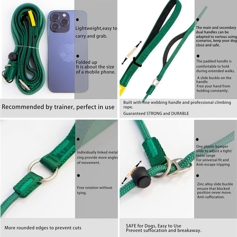 Dog Slip Lead - 5FT Fine Webbing Training Leash, Heavy Duty & Durable, Easy-Control for All Dogs (Green)