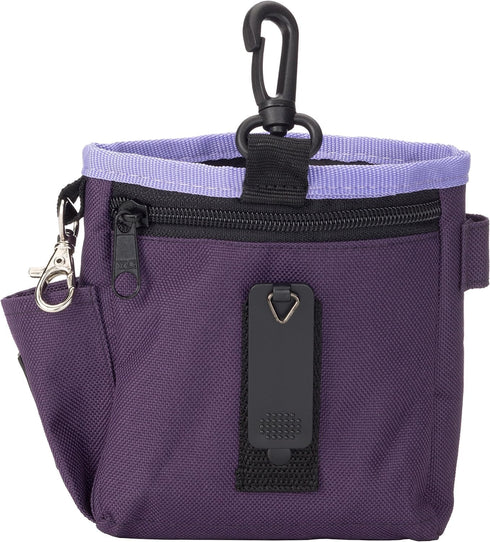 Company of Animals Treat Bag, Purple, Waterproof Pouch with Zipped Pockets & Drawstring, Clips on Belt or Pocket