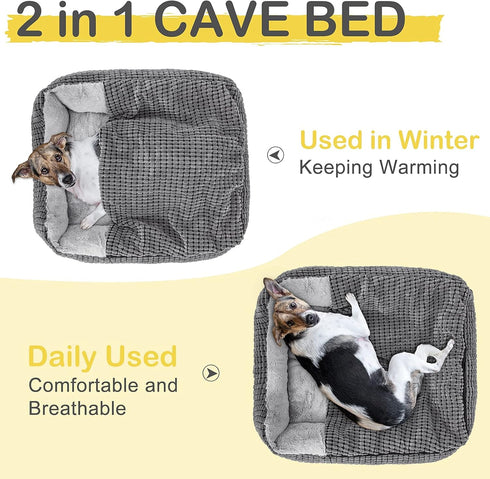 GASUR Dog Beds for Large Medium Small Dogs, Rectangle Cave Hooded Blanket Puppy Bed, Warmth and Machine Washable (20