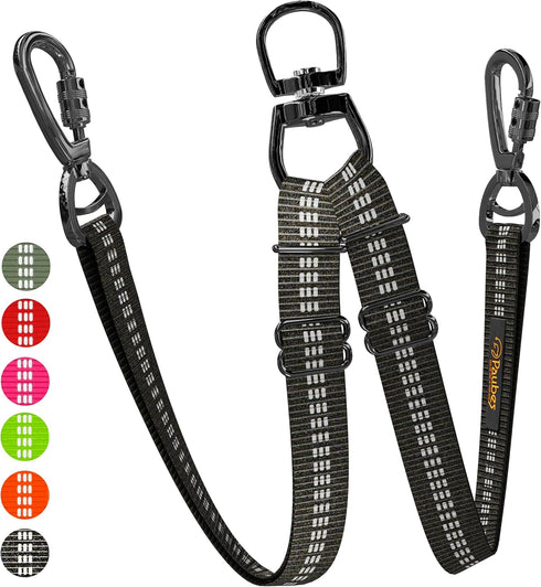 Double Dog Leash – Adjustable Length Long Leash for Training, Reflective Design, Heavy Duty Nylon (Black, Large)