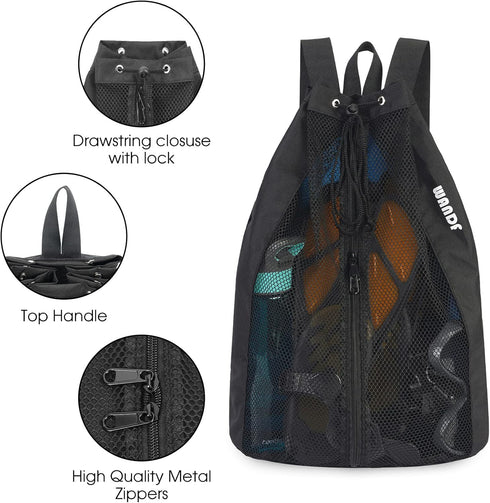 WANDF Swim Bag Mesh Drawstring Backpack for Swimming, Gym, and Workout Gear