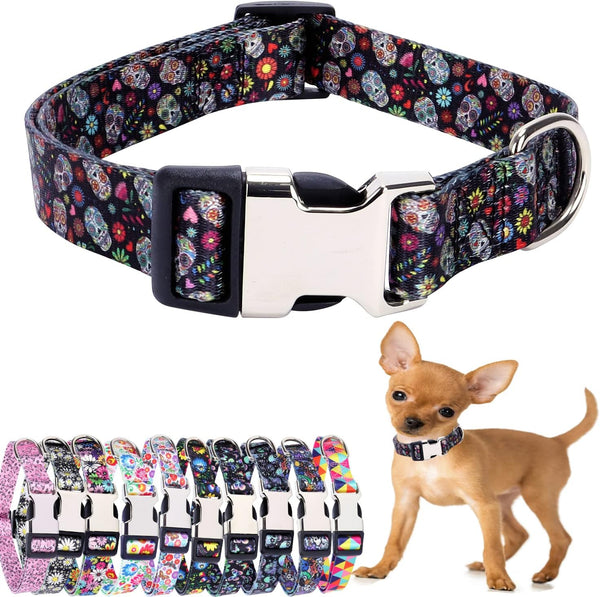 Cute Dog Collar for XS Small Medium Large Dogs, Adjustable Soft Nylon Pet Collar with 3D Print Multicolor Patterns for