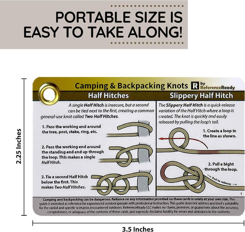 Outdoor Knots Waterproof Knot Tying Cards with Mini Carabiner, 22 Rope Knots for Camping and Backpacking