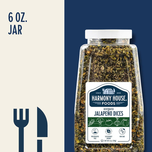 6 oz, Harmony House Dried Jalapeno Peppers Dehydrated Peppers For Cooking, Camping, Emergency Supply and More, Quart