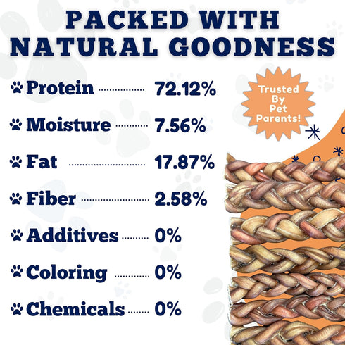 6" (5 Pcs/Pack) Amazing Dog Treats Braided Bully Stick Bully Stick for Dogs - Made from Premium Grass Fed Beef
