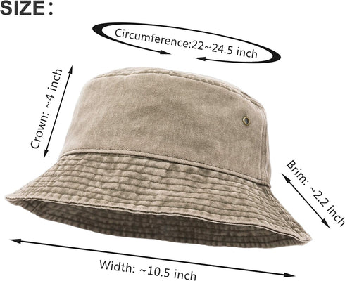 Wide Brim Washed Denim Cotton Bucket Hat, Flat Top Cap for Fishing Hiking Beach Sports