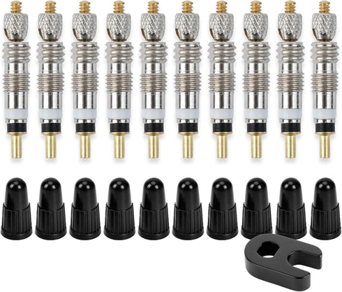 Square1 Presta Valve Core Kit, 10 Universally Compatible Presta Valve Cores, 1 Removal Tool & 10 Caps for Tubeless Bike