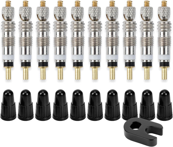 Square1 Presta Valve Core Kit, 10 Universally Compatible Presta Valve Cores, 1 Removal Tool & 10 Caps for Tubeless Bike