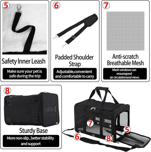 SWUVVI 25 LbsBlack Soft Sided Cat/Dog CarrierCollapsible Mesh Pets Travel Carriers for Pet/Puppy with Shoulder Strap
