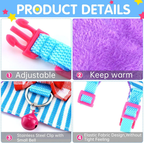2 Pieces Hamster Harness and Leash Set - Small Guinea Pig Clothes with Bowknot Bell, No Pulling Comfort Padded Vest