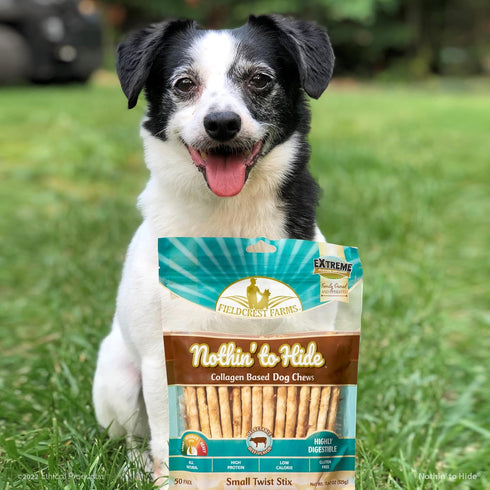Fieldcrest Farms 15lbs, 50 Nothin' to Hide Twist Stix, Beef Flavor, Easily Digestible, Supports Skin, Coat, Joints