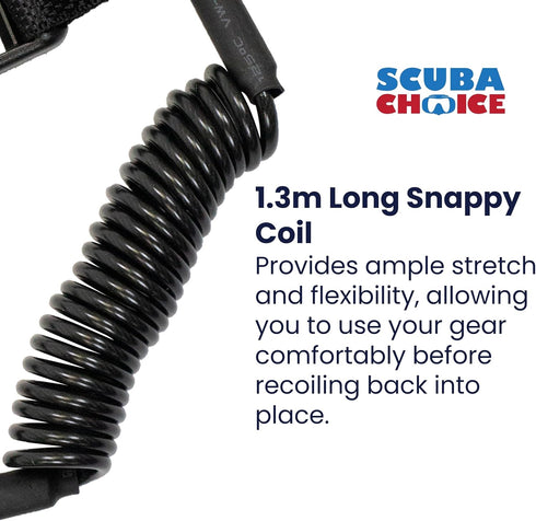 Scuba Choice Diving Black Snappy Coil Camera Lanyard Clip - 1.3m Coil with QB Buckles