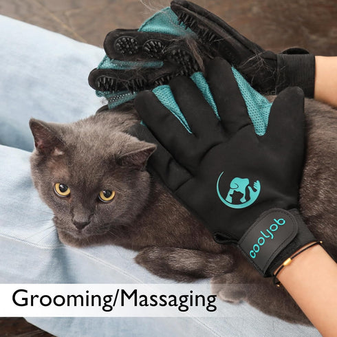 COOLJOB Pet Grooming Gloves, Reusable Washable Cleaning Brush, Hair Remover for Dogs, Cats, Horses, Medium, Blue Black