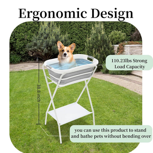 MELONGKAYLON 2 1 110.23lbs 26'' L16.5 W38.8'' in Dog Bathtub Small Pet Bathtub with Stand, Foldable Pet Bath