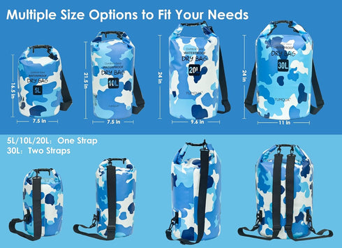 Waterproof Dry Bag Backpack - 5L/10L/20L/30L/40L Roll Top Floating Storage Bags for Kayaking, Boating, Hiking