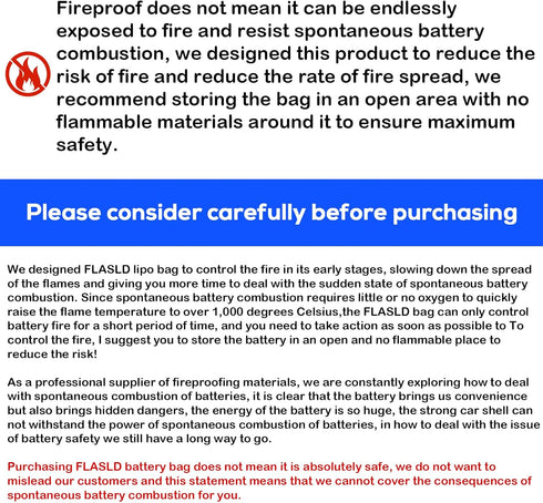 (19.3 4.3 7in) FLASLD E-Bike Battery Safe Bag Explosionproof - Large Capacity Fireproof Lipo Bag for Ebike Battery