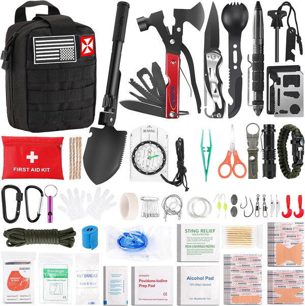 XUANLAN Survival First Aid Kit, 248PCS Survival Tools Camping Essentials Tactical Gear Emergency