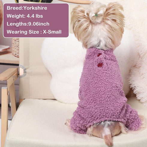 Small Dog Sweater, Fleece Puppy Jammies for Small Dog Girl Boy, 4 Leg Dog Pjs for Chihuahua Yorkie, Spring Winter Warm