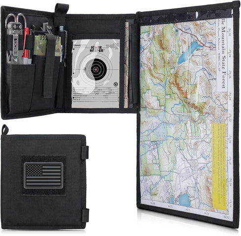 Tactical Map Case Military Pouch Holder, Foldable Map Storage Bag, 13"x10" Clear Viewing Area, Waterproof TPU + 1001D