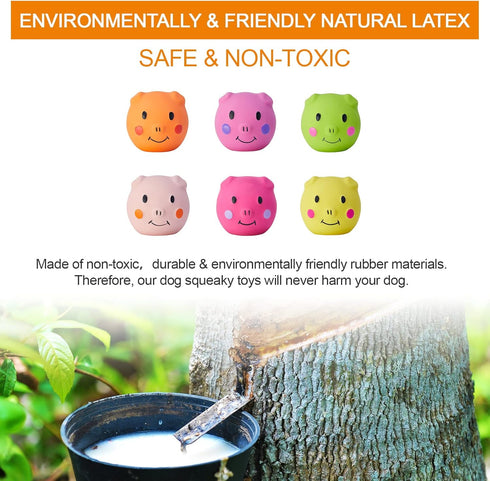 Squeaky Dog Toy Balls with Funny Piggy Face, Durable Teething Latex Rubber, Interactive Fetch Play (6PCS) for Small