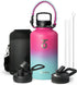 Water Bottle 64oz with Paracord Handle, Trebo Half Gallon Double Wall Vacuum Stainless Steel Insulated Jug