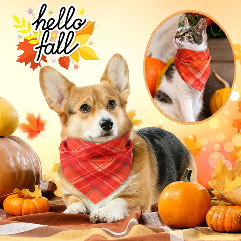 Shyyween 100 Pieces Thanksgiving Fall Dog Bandanas Bulk Plaid Bandanas for Dogs Autumn Soft Triangle Kerchief Bibs