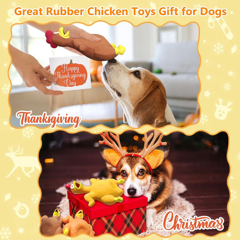Natural Rubber Grilled Chicken Squeaky Dog Toys, Durable Chew Toys for Small Medium Large Dogs (3 Packs)