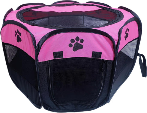 Portable Pet Playpen - Foldable Dog Playpen for Dogs, Cats, and Rabbits, Indoor Outdoor Use (S, Rosered)