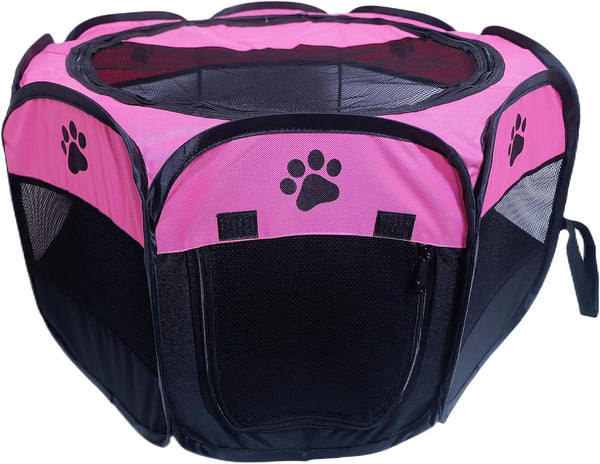 Portable Pet Playpen - Foldable Dog Playpen for Dogs, Cats, and Rabbits, Indoor Outdoor Use (S, Rosered)