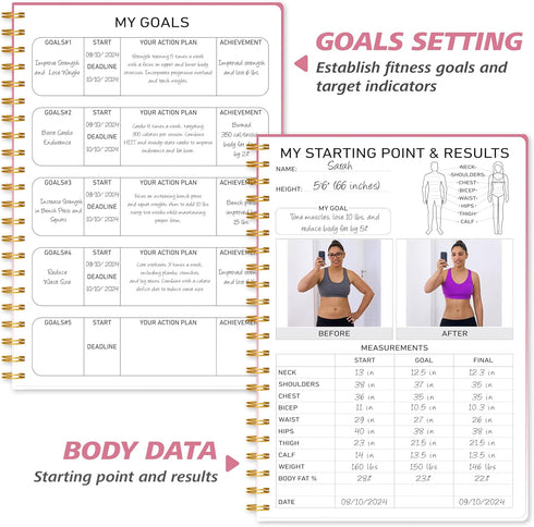 Fitness Journal Workout Planner for Women & Men, A5 Sturdy Workout Log Book for Gym & Home Workouts - Pink