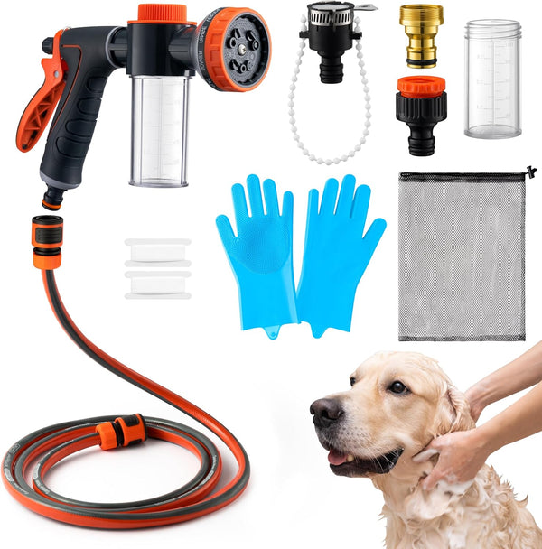 MALLMALL6 Dog Washing Hose Attachment with Pet Grooming Glove & 2 Soap