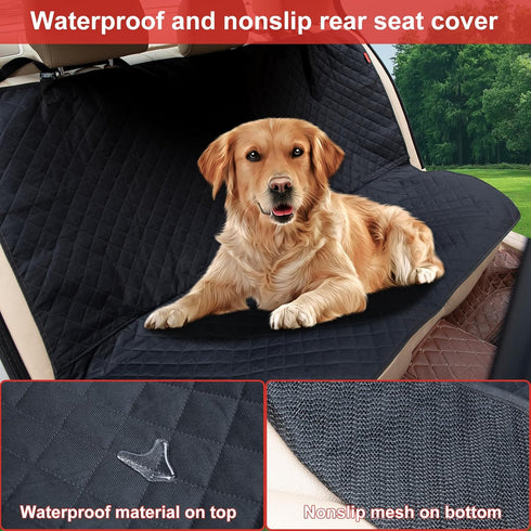Kaiphy 4 Waterproof Dog Car Seat Cover for Back Seat, Non-Slip & Universal Fit for SUV, Car, Truck with Safety Belt