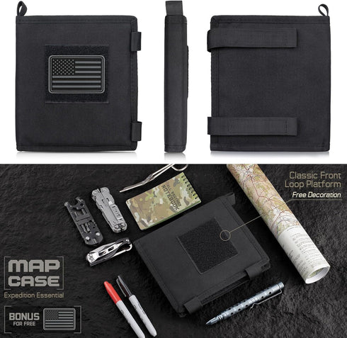 Tactical Map Case Military Pouch Holder, Foldable Map Storage Bag, 13"x10" Clear Viewing Area, Waterproof TPU + 1001D