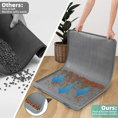 Large Dog Mat for Food and Water - 39.4" x 27" Waterproof Pet Feeding Mats with Residue Collection Pocket (Light Grey)