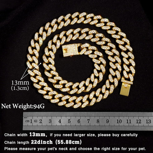 Cuban Link Dog Collar, Gold Silver Color Metal Chain Collar for Dogs Cats, 22 Inch, Gold