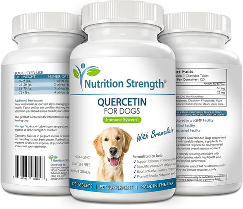 Quercetin for Dogs with Bromelain - Supports Immune System, Inflammatory Relief, Antioxidant Activity, 120 Chewable