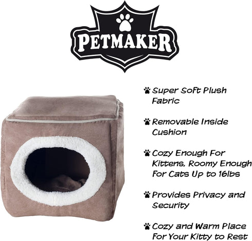 PETMAKER Cozy Cave Enclosed Cube Pet Bed - Medium, Light Coffee