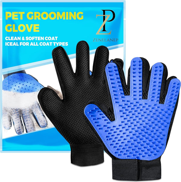 Upgrade Pet Grooming Gloves for Dogs, Cats, Rabbits & Horses, Efficient Hair Remover Mittens - 1 Pair (Blue)