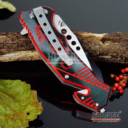 KCCEDGE EDC Pocket Knife Camping Gear, Folding Knife with Razor Sharp Edge Drop Point Blade 58595 (Black)