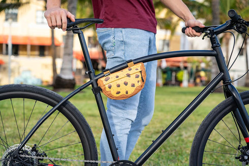 Snack! Chocolate Chip Cookie Bike Bag Fun Bicycle Frame & Handlebar Bag with Adjustable Straps Mounts on Top Tubes