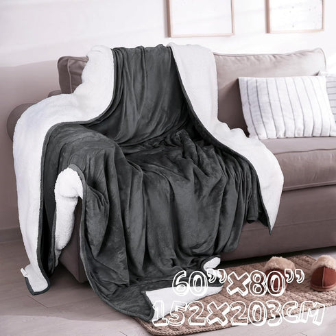 Waterproof Dog Blanket, Reversible 3-Layer Flannel and Sherpa Cover for Bed Couch Sofa, Grey (60"x80")
