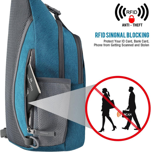 G4Free Sling Bag RFID Blocking Sling Backpack Crossbody Chest Bag for Hiking Travel (Teal Blue)