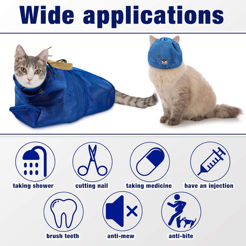 Weewooday 2 Pieces Cat Grooming Washer Mesh Bag - Adjustable Breathable Muzzles for Bathing and Nail Trimming