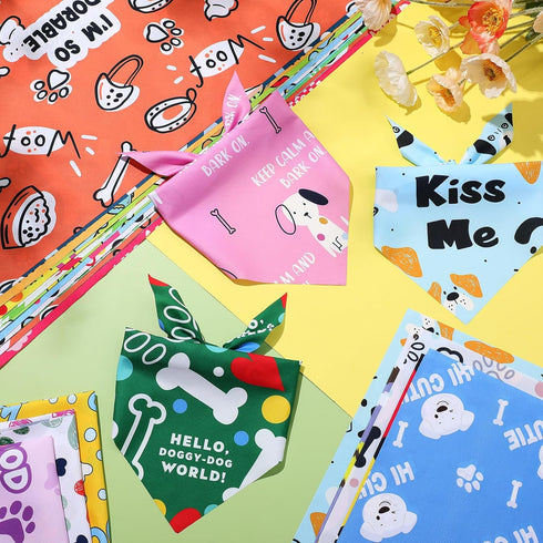 100 Sweetude Pcs Plaid Dog Bandanas Bulk Paw Print Dog Scarf Bibs Puppy Pet Bandanas with Captions Adjustable Cat