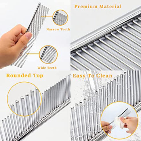 Dog Metal Comb, 7.5inch Dematting Tool, Stainless Steel Teeth for Grooming Dogs and Cats (M: 19x4cm)