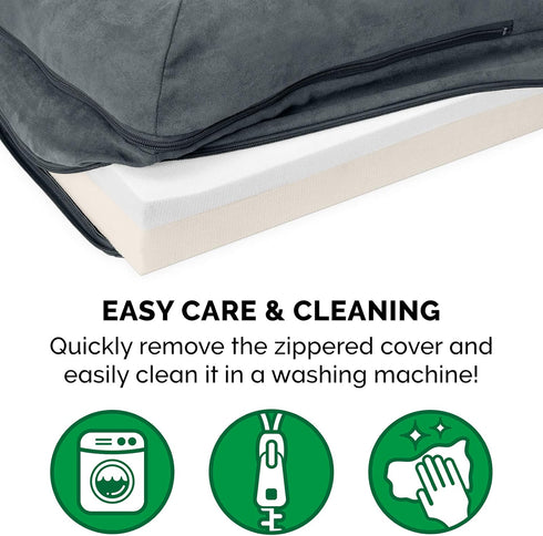 Furhaven Memory Foam Dog Bed for Medium/Small Dogs, Removable Bolsters & Washable Cover, Stone Gray, Medium