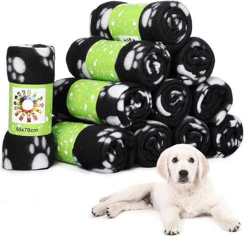 Tatuo 12 Pieces Black Dog Blankets for Small Dogs Puppy Fleece Blanket
