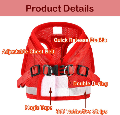 Cat and Puppy Harness with Leashes Set, Escape Proof Adjustable Reflective Soft Mesh Vest for Outdoor Harness