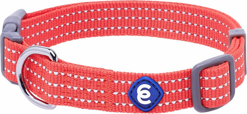 Blueberry Pet Essentials Matching Small Dog Collar - Adjustable Classic Solid Color Nylon Reflective Fiery Red Collar