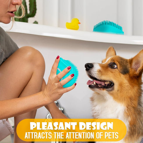 2Pcs Dog Bath Brush Scrubber with Soap Dispenser - Pet Shampoo Brush for Dogs & Cats Bath (Blue)